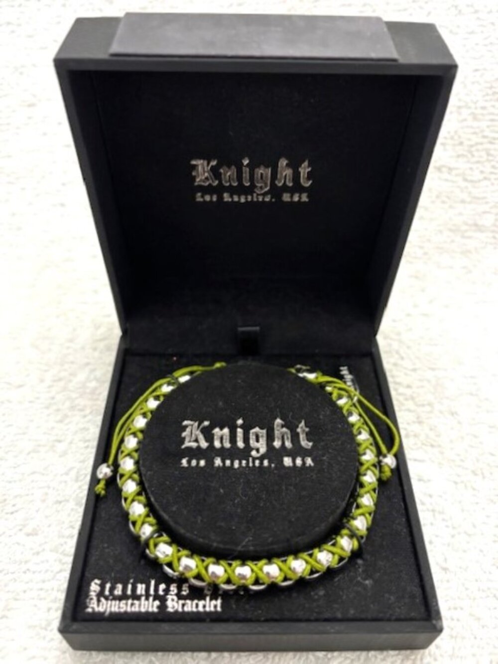 Knight Los Angeles stainless steel & textile cord woven adjustable bracelet NWT